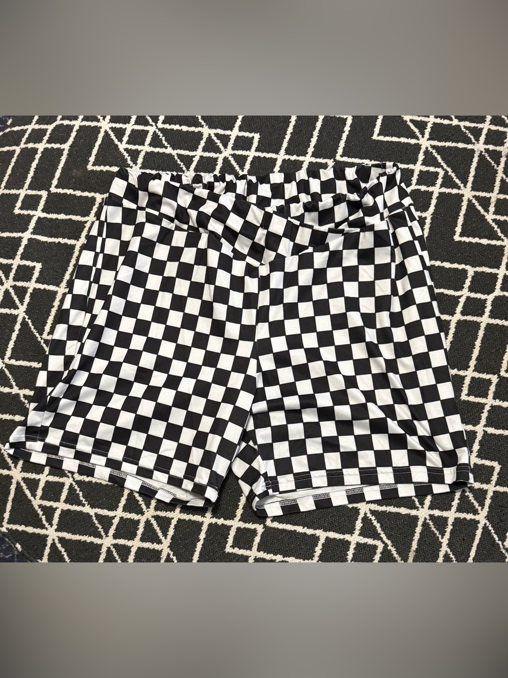 SHEIN 2XL Black White Checkerboard High Waist Bike Shorts